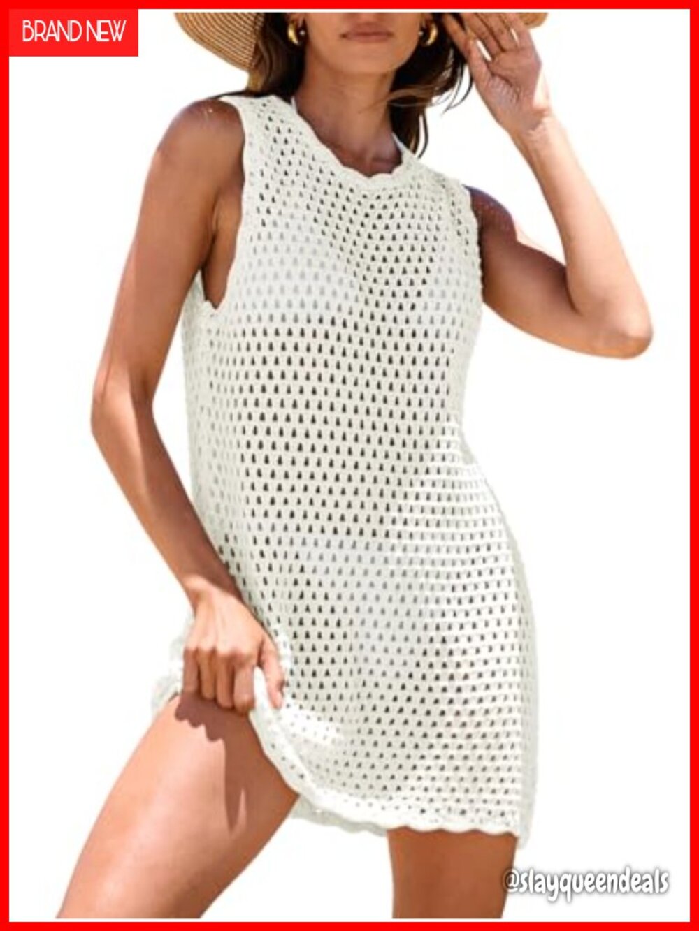 Crochet Mini Dress Swimsuit Coverup Women Hollow Knit Beach Pool